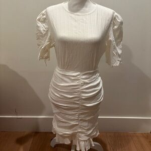 Lioness White Ruched Puff Sleeve Dress – NWT